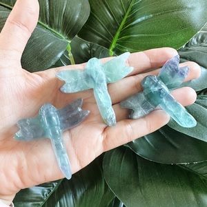 Green Fluorite Dragonfly Crystal Carving 2" x 1.75"
